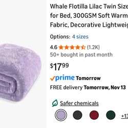 New Whale Flotilla Lilac or Royal Blue Twin Size Fleece Blanket