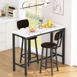Faux Marble Pub Height Table with 2  Stools 