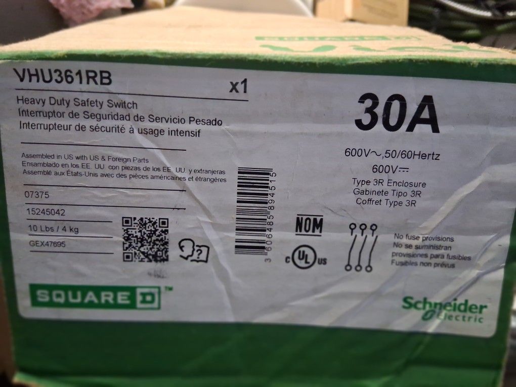 Sqaure D VHU361RB 30amp Disconnect 600v
