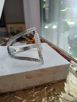 Silver tone crystal cuff