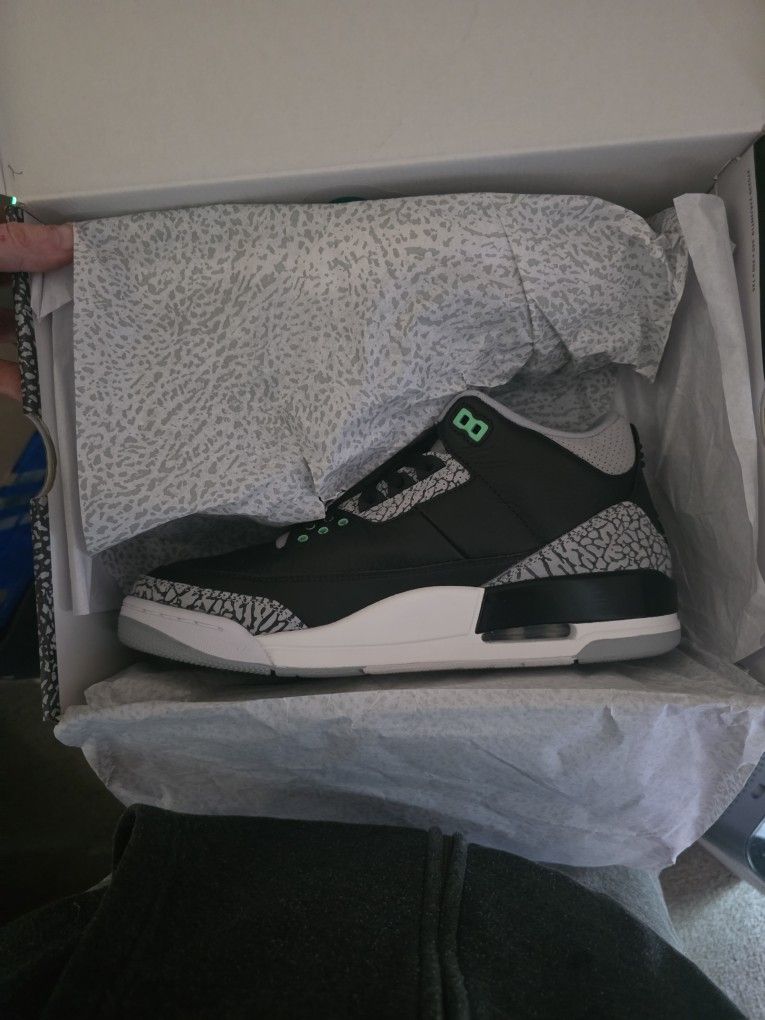 AJ3 Mens Size 10.5 Green Black White Air Jordan 3s NITB