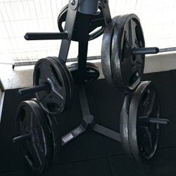 260 Lbs Olympic Weights Set + Weight Tree For Home Gym