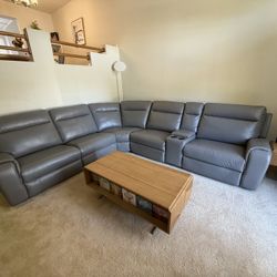 Reclining Leather Sofa - Gray