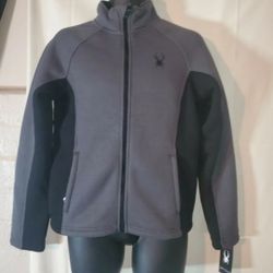 Spyder Mens Stellar Full Zip Jacket Sherpa Lined Gray Black Small NWT