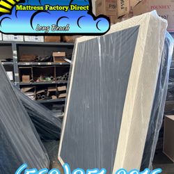 Full Beige Boxspring New Base Tambor Caja 