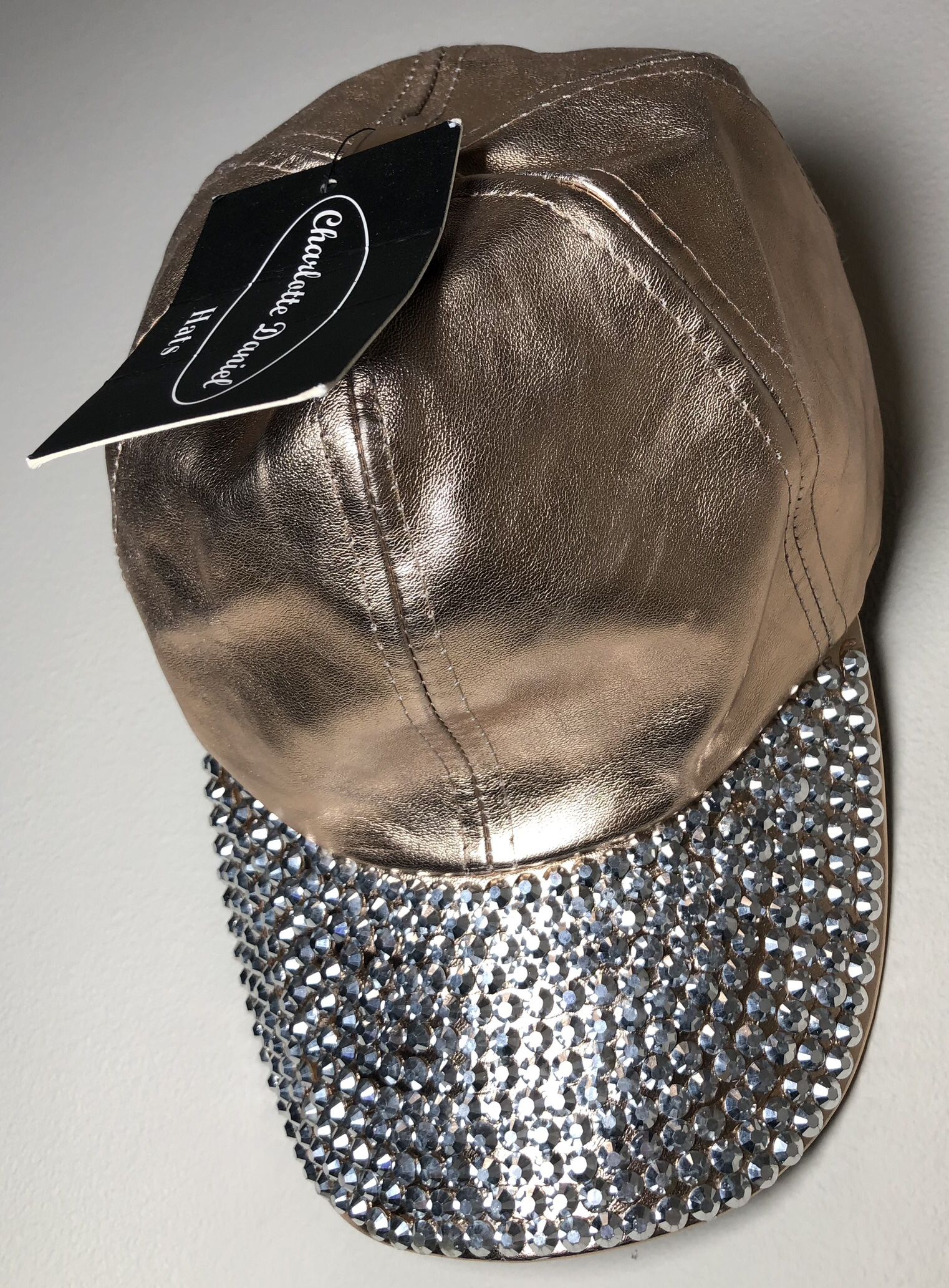Charlotte Daniel, Rose Gold, Shiny Faux Leather, Rhinestone Hat