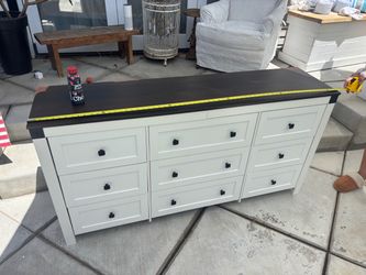 White Dresser with Dark Wood Top