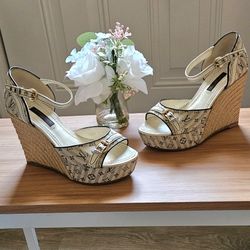 Women's Louis Vuitton Fabric Multicolor Sandals Wedges Block Size 4.5 US