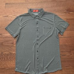 Men’s Black & White Geometric Short Sleeve Button-Up Shirt – Size 