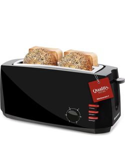 Long Slot 4 Slice Toaster, 6 Toast Settings Toaster Defrost, Reheat, Cancel Functions, Slide Out Crumb Tray, Extra Wide Slots for Bagels Waffles, Blac