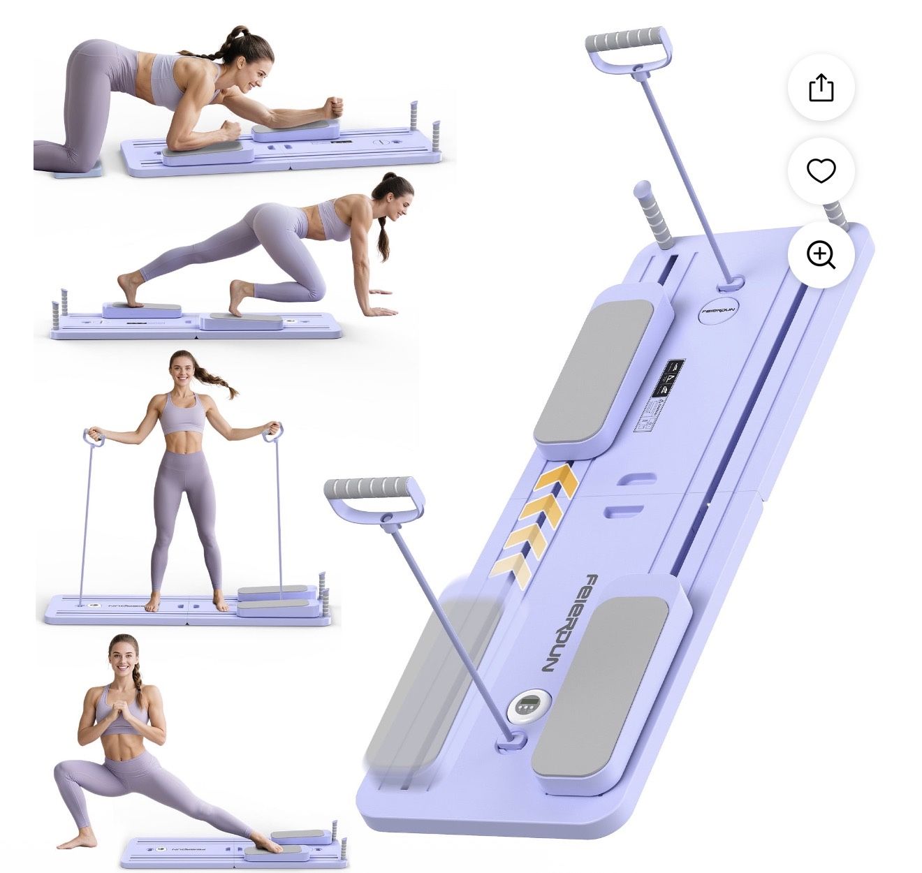 UPGO 5 in 1 Folding Pilates Board, Pilates Reformer Set with 300 LBS Weight Capacity, Portable Home Pilates for Woman (Purple)
