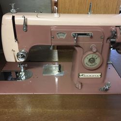 Vintage Pink Sewing Machine In Cabinet