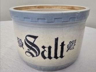 Antique 6" Blue Stoneware Salt Crock Salt Cellar