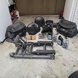Harley Davidson accessories, and motorcycle jack,  $250 for everything you see in the pictures, must take all, want it all gone.
