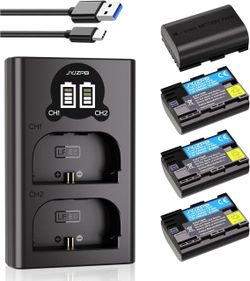 4-Pack LP-E6N Battery with Dual Rapid Charger for EOS R6 Mark II