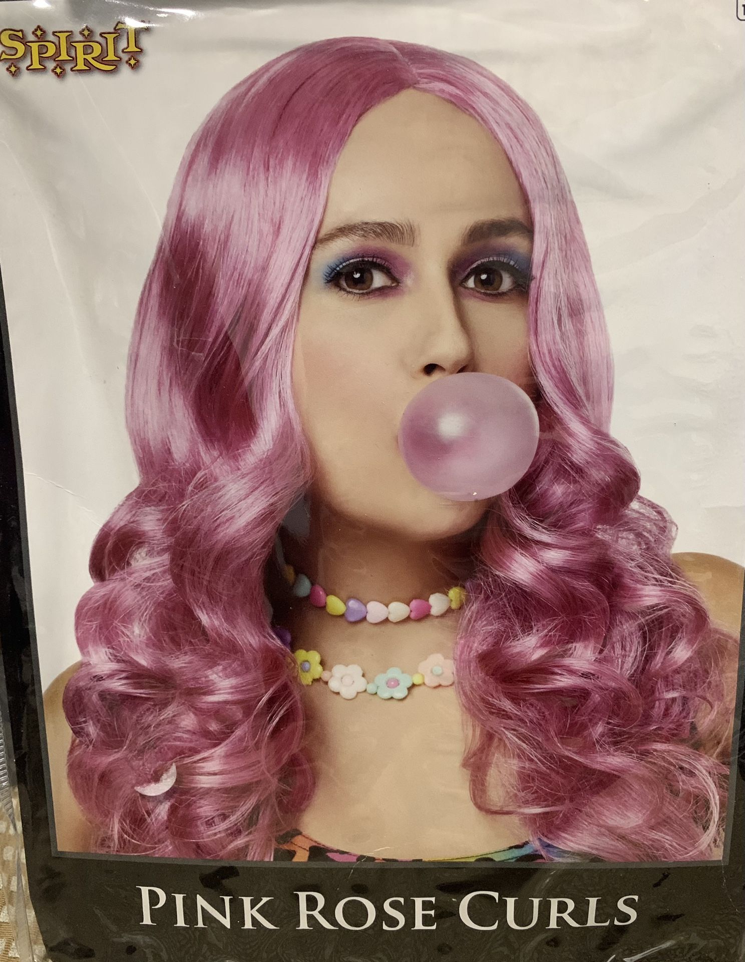 New adult long pink curley costume wig