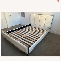 King Bed Frame Cream Velvet / Gold Metal Frame