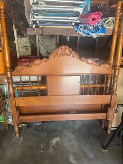 Antique oak 4 poster - queen size bed frame
