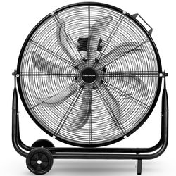 New-Ken Brown Industrial Drum Fan 24" 3-Speed High Velocity Heavy Duty 8-Blade 360° Tilt 9500 CFM Electric Household Fan
