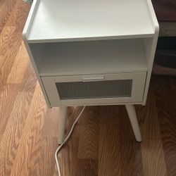 Small White Side Table With Charging Port 
