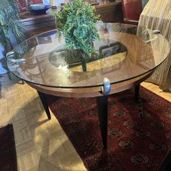 Modern Glass/Wood/Pewter Dining Table 