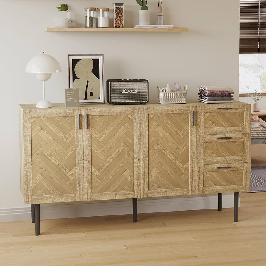 0945 Buffet Cabinet with Storage, 62'' Sideboard Cabinet with 3 Drawers and 3 Doors,Farmhouse Accent Cabinet for Dinning Room, Kitchen, Hallway, and L