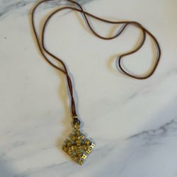 Vintage Brown Suede Gold Charm Necklace 