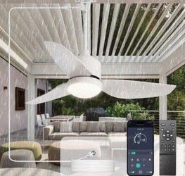 Outdoor Ceiling Fan with Light: 42-Inch Waterproof Plug-in Ceiling Fan with Light and Remote App Control - 3-Blade Gazebo Hanging Outdoor Fan