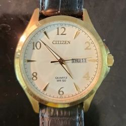 🌑🌕⚪️Prestigious WR 50 Gold Citizen Men’s Watch Crocodile Leather Band⚪️🌕🌑