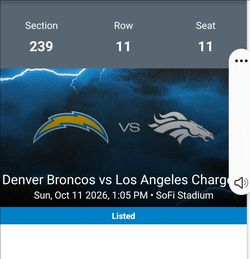2 Premier Sec. 239 Broncos Vs Chargers tix