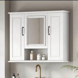 Assembled New 36x28 Inch Medicine Cabinet with Mirror, Wall-Mounted Wood Bathroom Storage Cabinet