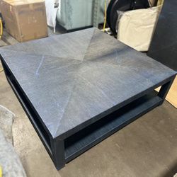 Serena & Lily Blake Raffia Square Coffee Table-Indigo