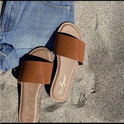 WOMENS BROWN SLIP ON SUMMER SANDALS SIZE 9