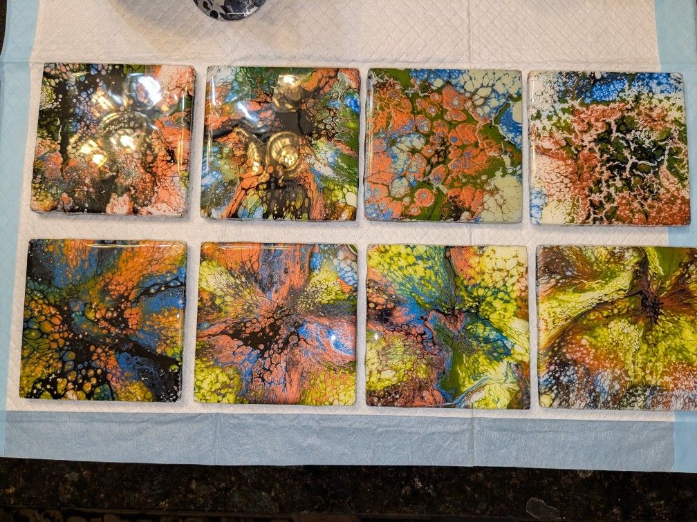 Acrylic Paint Bloom Art Coasters/ Resin Epoxied