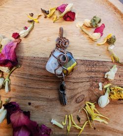 Genuine High Grade- Hand Picked Crystals- Crystal Quartz With Black Tourmaline Inclusions & Bumblebee Jasper - Pendant