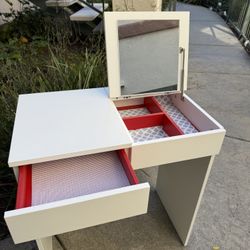 White Small Desk / Makeup Table With Mirror 