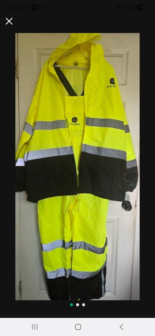 John Deere Rain Coat Reflective Suit Jacket And Bib Overalls 2XL