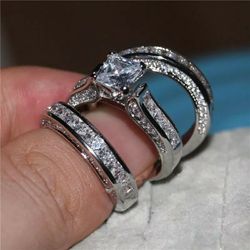 3pcs Princess Cut  Engagement Ring Sz 7