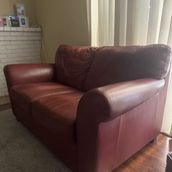 Dark Red Leather Love Seat 
