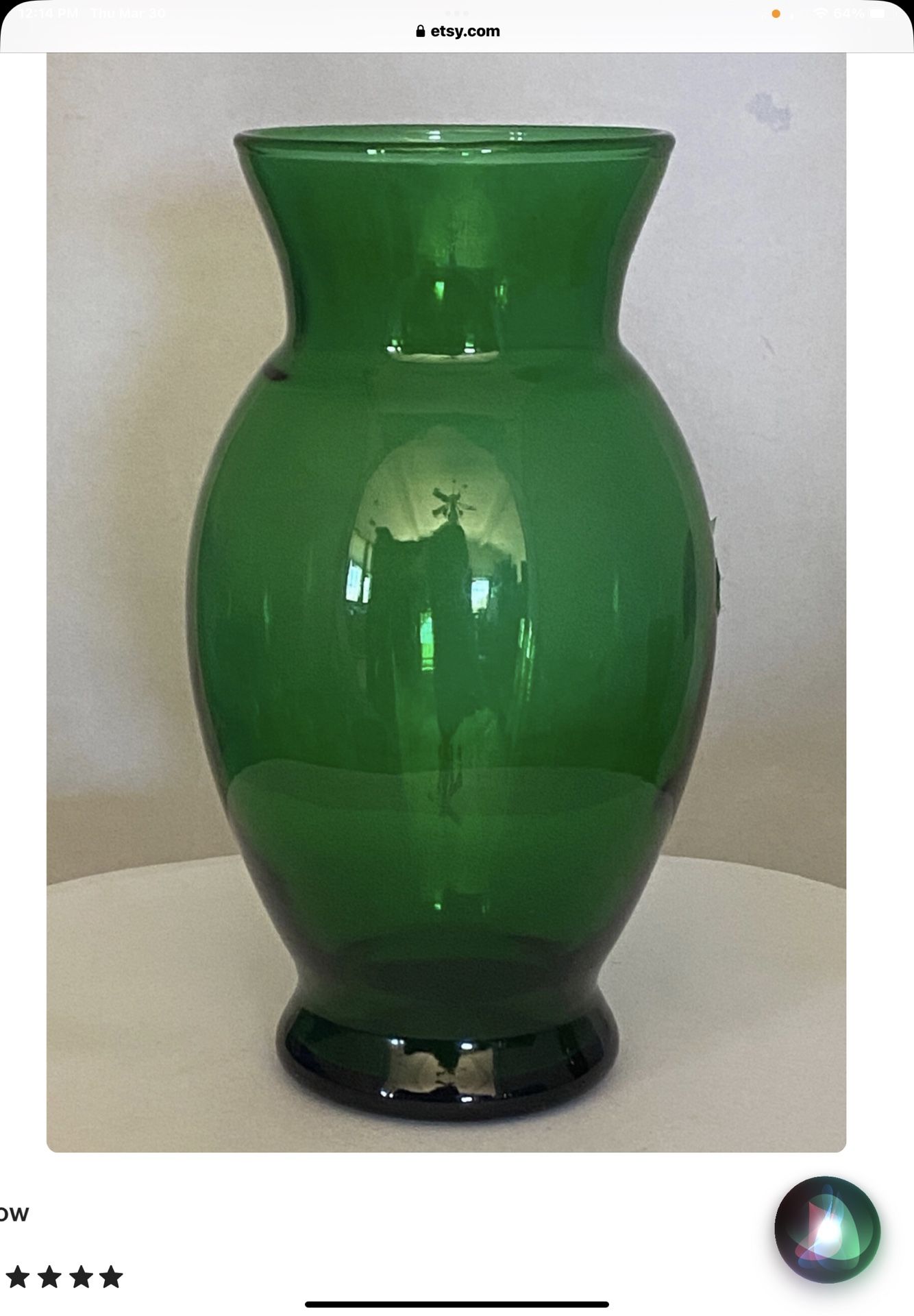 Anchor Hocking Vintage Green Blown Glass Vase