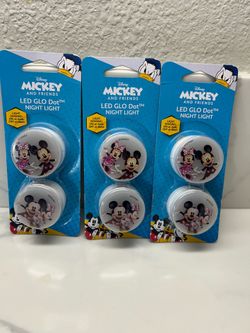 3x Disney mickey and friends LED glo dot night light