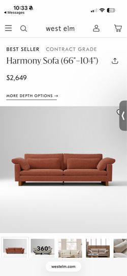 West Elm Harmony Sofa Burnt Umber