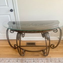 Matching Console Table + 2 End Tables – Glass Top & Metal Base – Excellent Condition