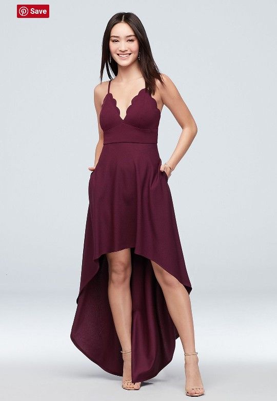 Scalloped Spaghetti Strap High/Low Dress With POCKETS
