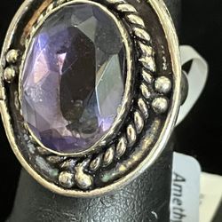 Amethyst German Silver Ring Sz 6 