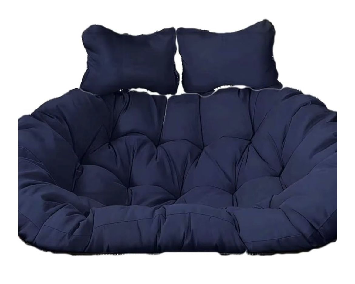 2-Seater Waterproof Removable Hanging Mattress Replacement with Pillow Round Hammock Chair Cushion Courtyard Egg Basket Swing(Cushion only)