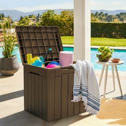 New 31 Gallon Waterproof Resin Outdoor Deck Storage Box with Lock, Organization and Storage Container for Patio Furniture, Pool Toys, Garden Tools  Ne
