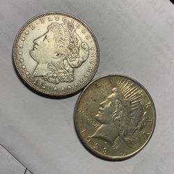 2 American Silver Dollars ( Beautiful Morgan And Liberty Dollar Coins)