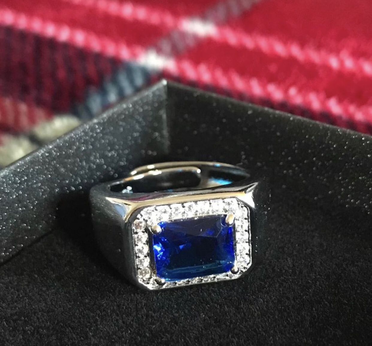 Mens Sterling Silver And Sapphire Ring 