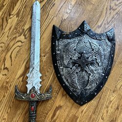 Medieval Toy Sword & Shield Set – Lightweight Plastic w/ Red Gem Accents